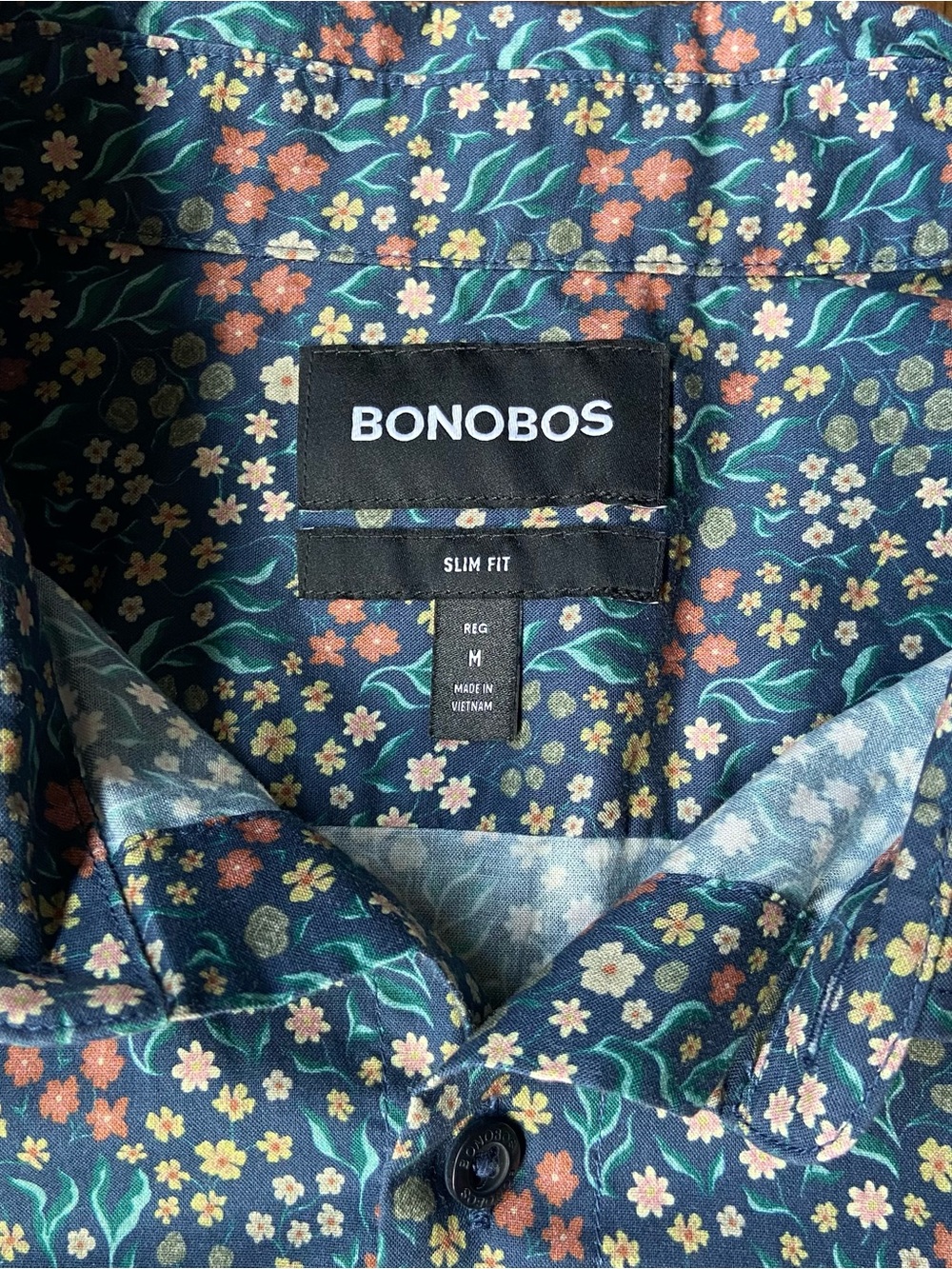 Bonobos Riviera Short Sleeve Button Shirt Mens Medium Slim Fit Blue Floral - Picture 2 of 9